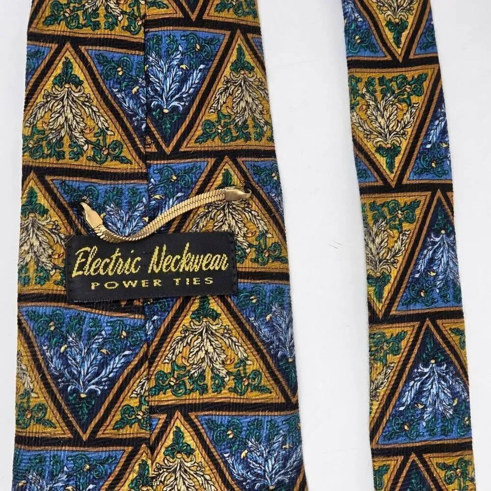 ELECTRIC NECKWEAR POWER SILK TIE BLUE GOLD SATIN MEDALLION LUXURY 4